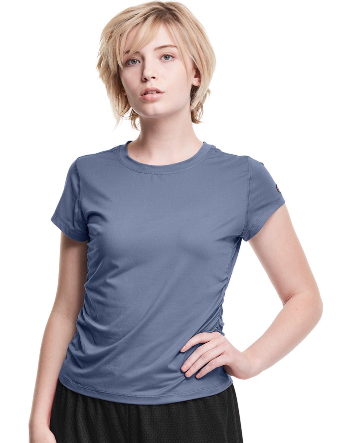 Champion T-Shirt Dames - Blauw - Soft Touch Ruched Side ( 540729-OLP )